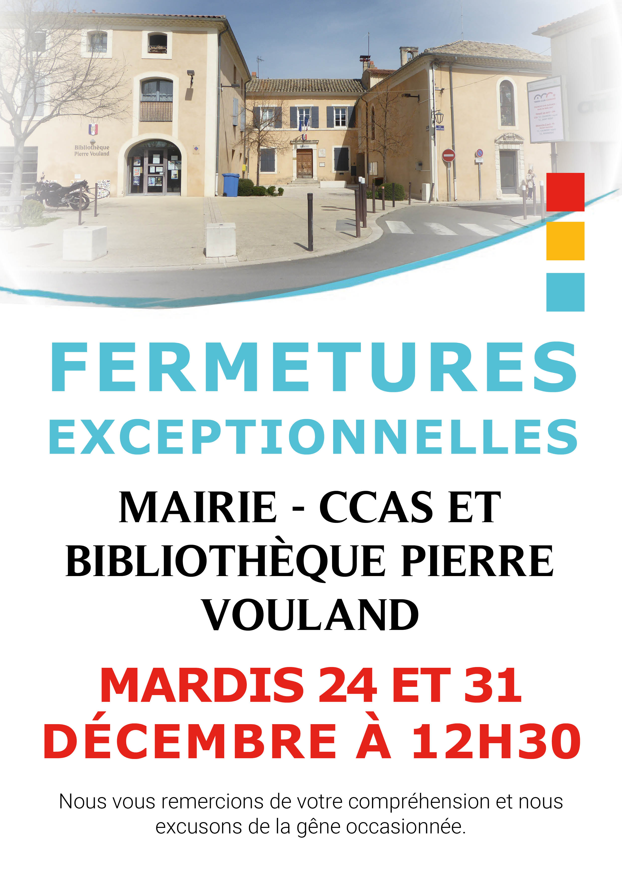 Affiche fermeture mairie 24 et 31déc