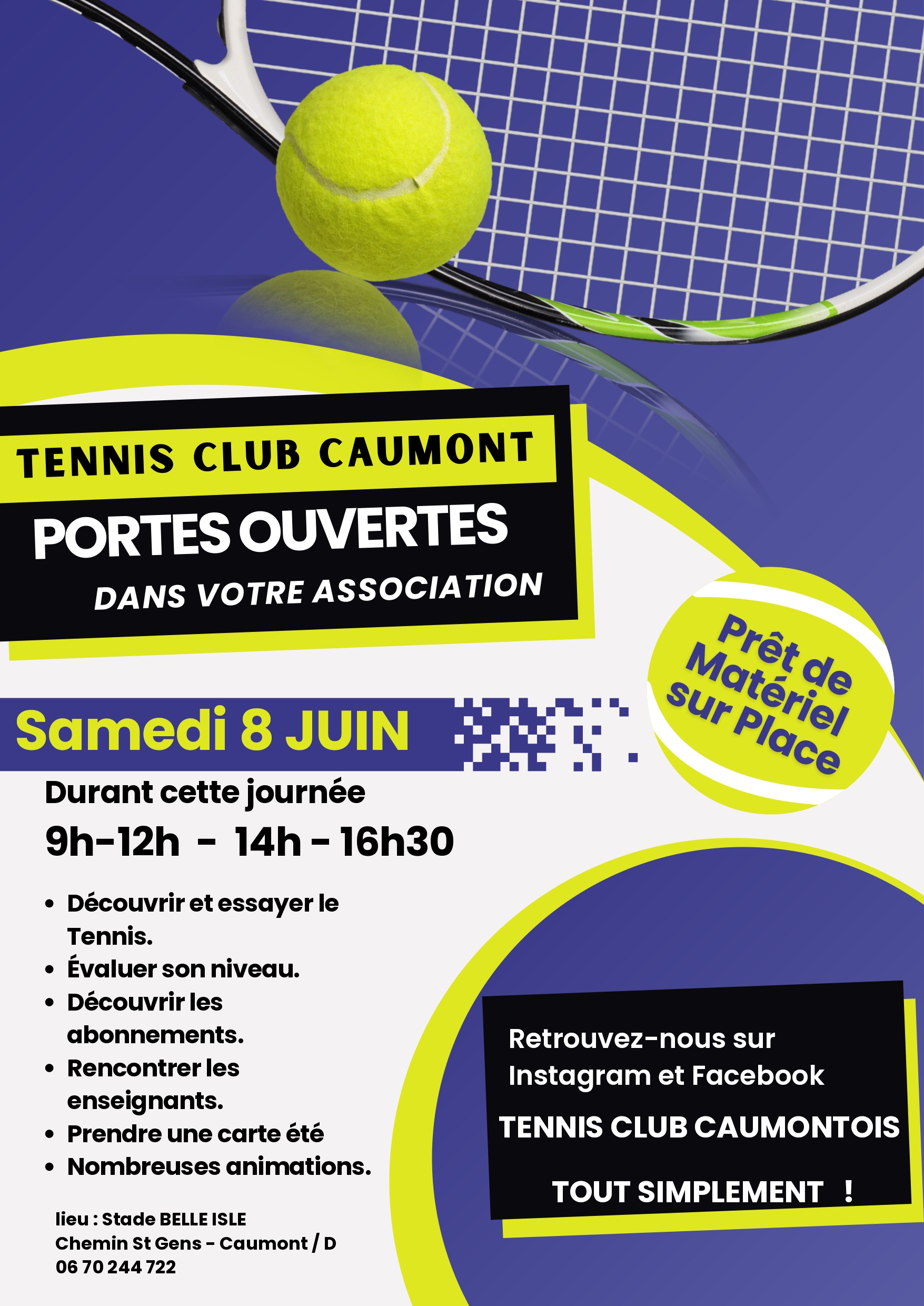 Affiche Évènement Portes Ouvertes Tennis Moderne Bleu Jaune page 0001
